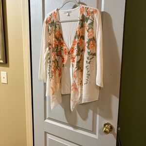 Roz & Ali Floral Cardigan in Orange and Cream